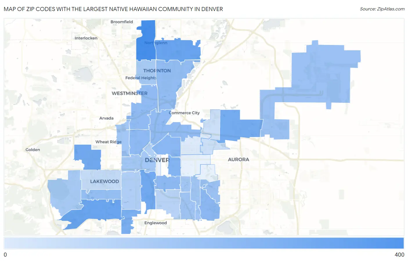 Zip Codes with the Largest Native Hawaiian Community in Denver Map