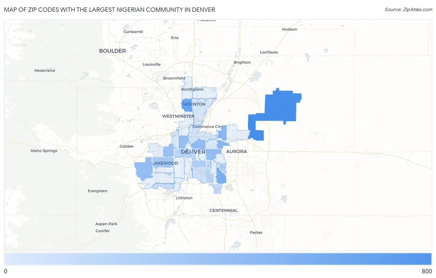 Zip Codes with the Largest Nigerian Community in Denver Map
