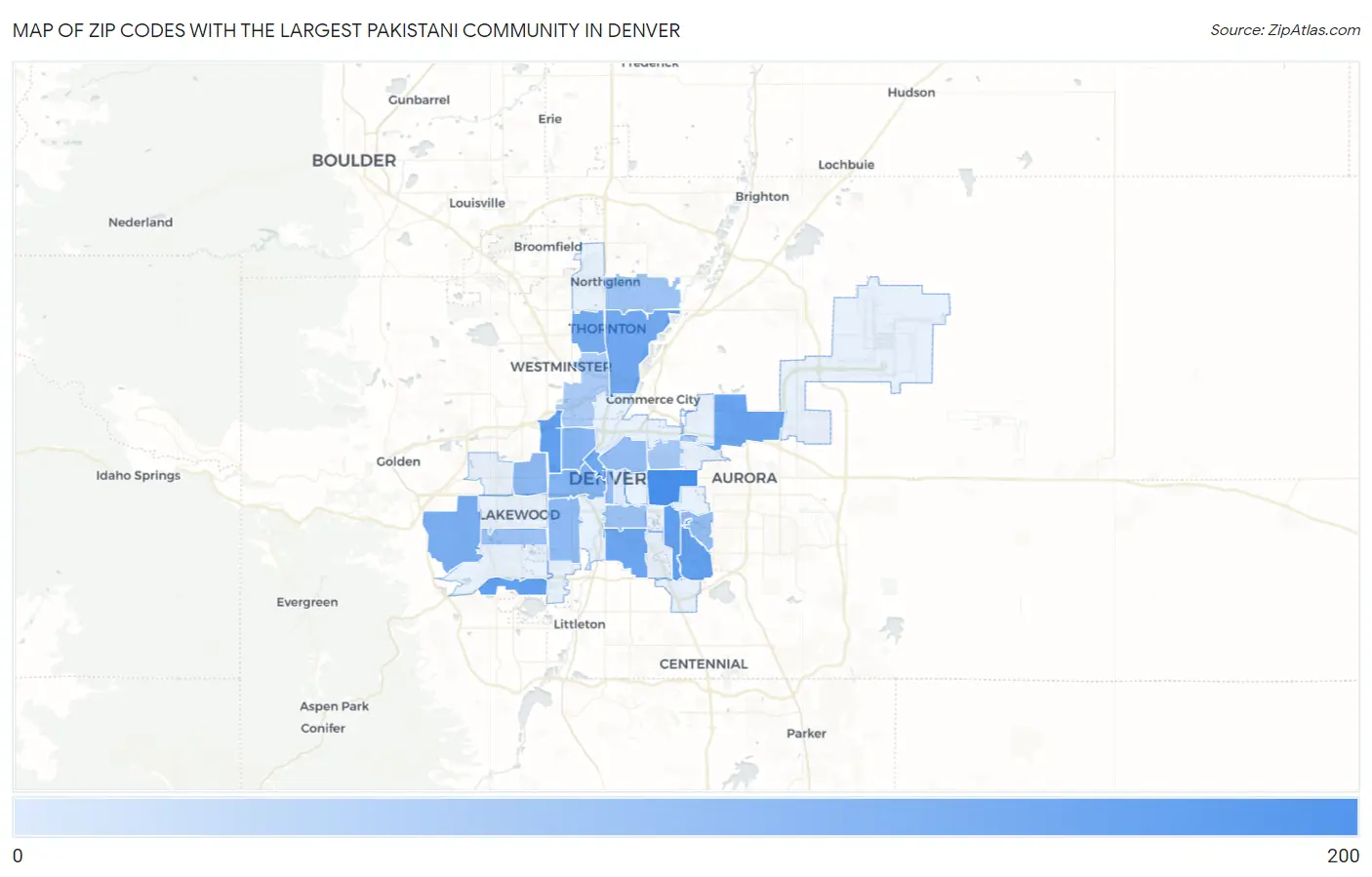 Zip Codes with the Largest Pakistani Community in Denver Map