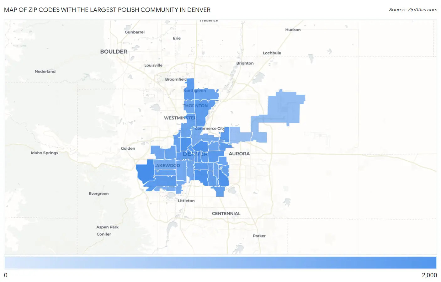 Zip Codes with the Largest Polish Community in Denver Map