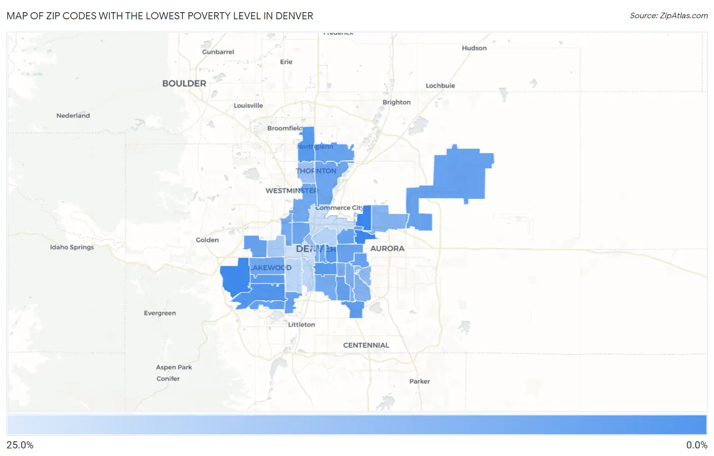 Zip Codes with the Lowest Poverty Level in Denver Map