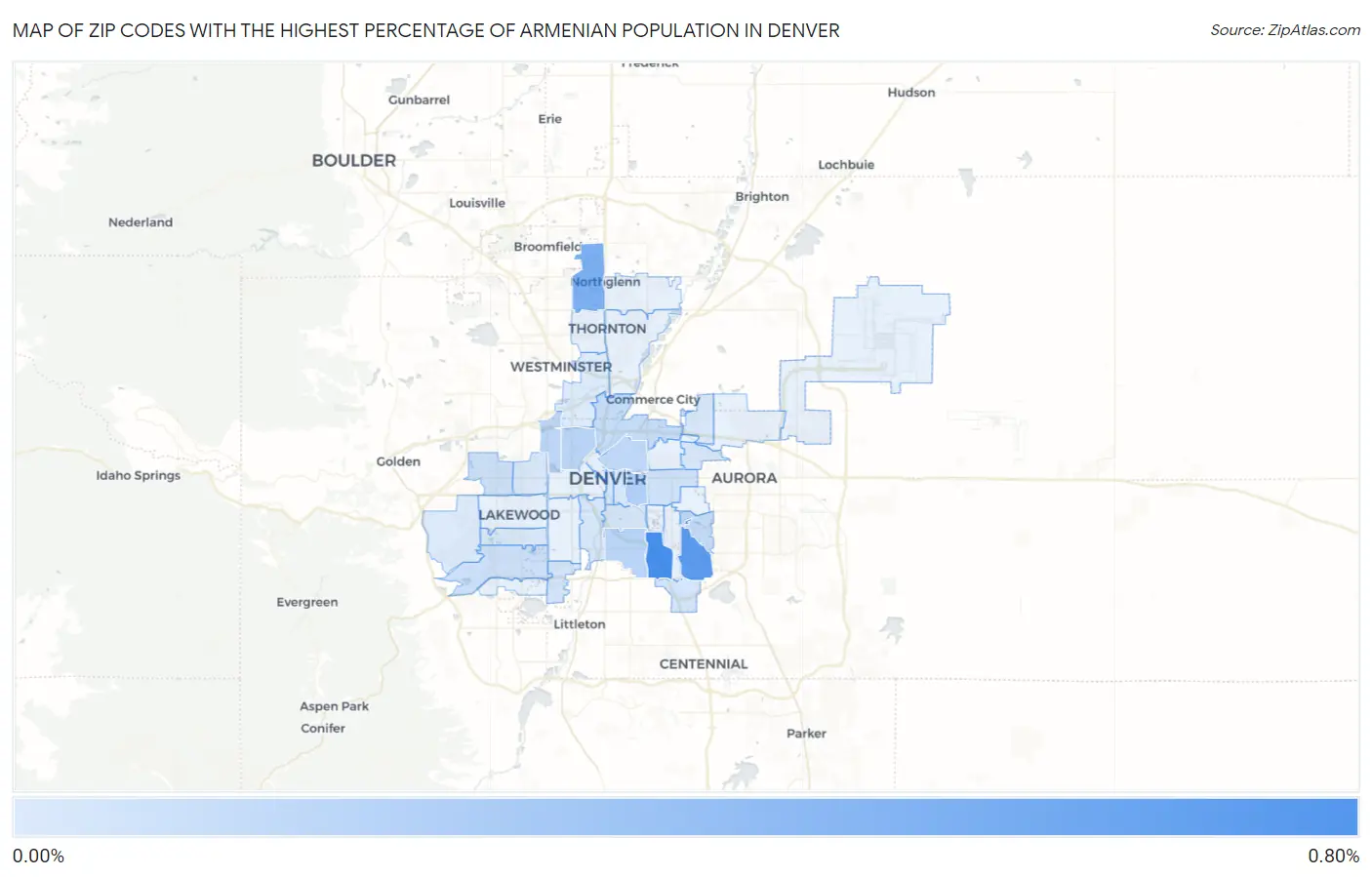 Zip Codes with the Highest Percentage of Armenian Population in Denver Map