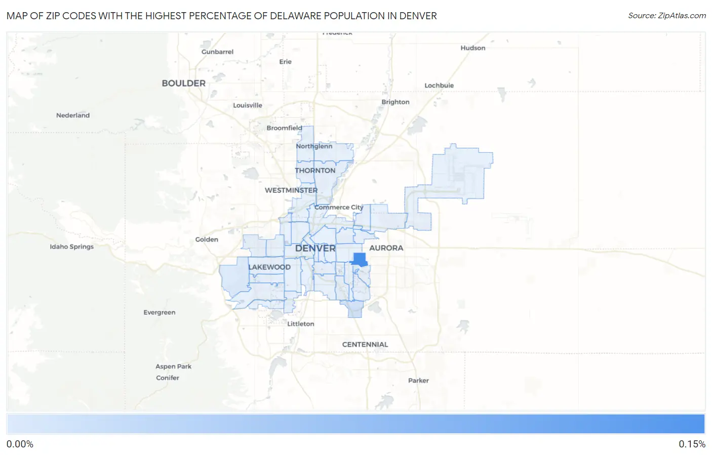 Zip Codes with the Highest Percentage of Delaware Population in Denver Map