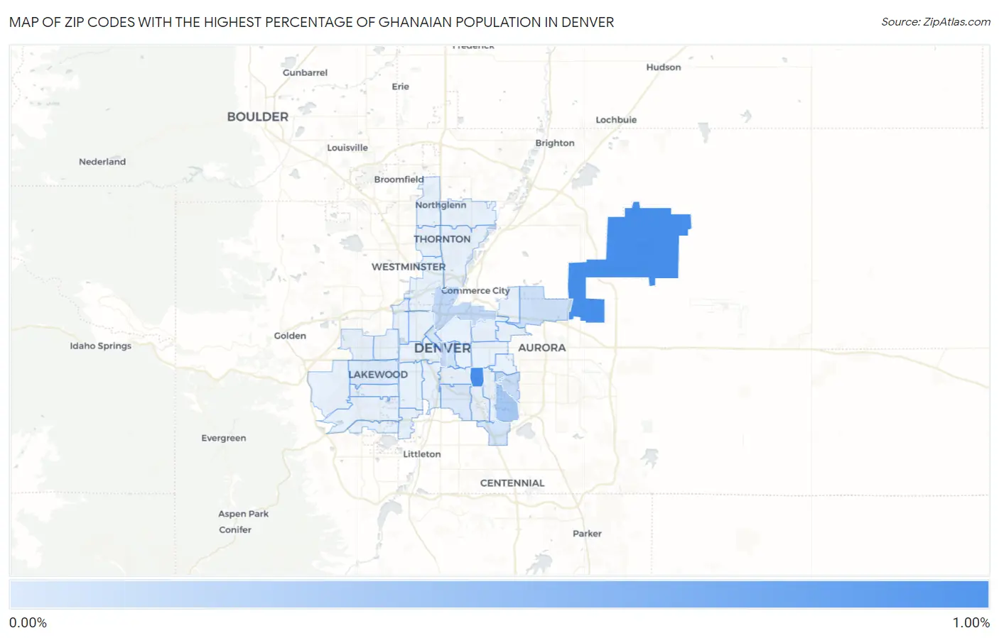 Zip Codes with the Highest Percentage of Ghanaian Population in Denver Map