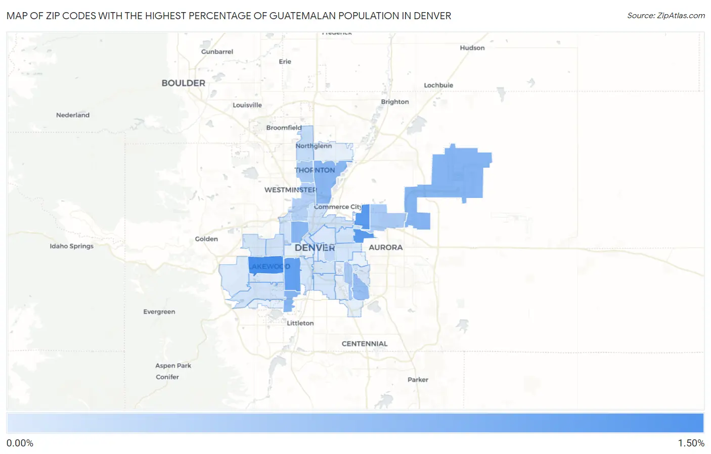 Zip Codes with the Highest Percentage of Guatemalan Population in Denver Map