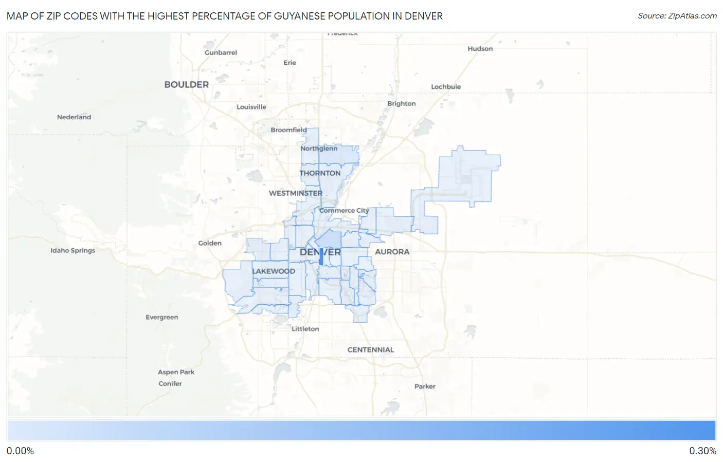 Zip Codes with the Highest Percentage of Guyanese Population in Denver Map