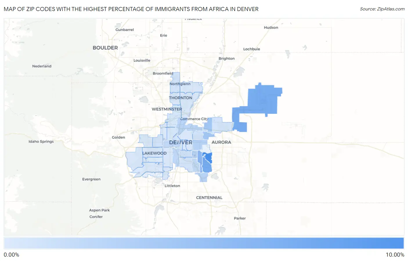Zip Codes with the Highest Percentage of Immigrants from Africa in Denver Map
