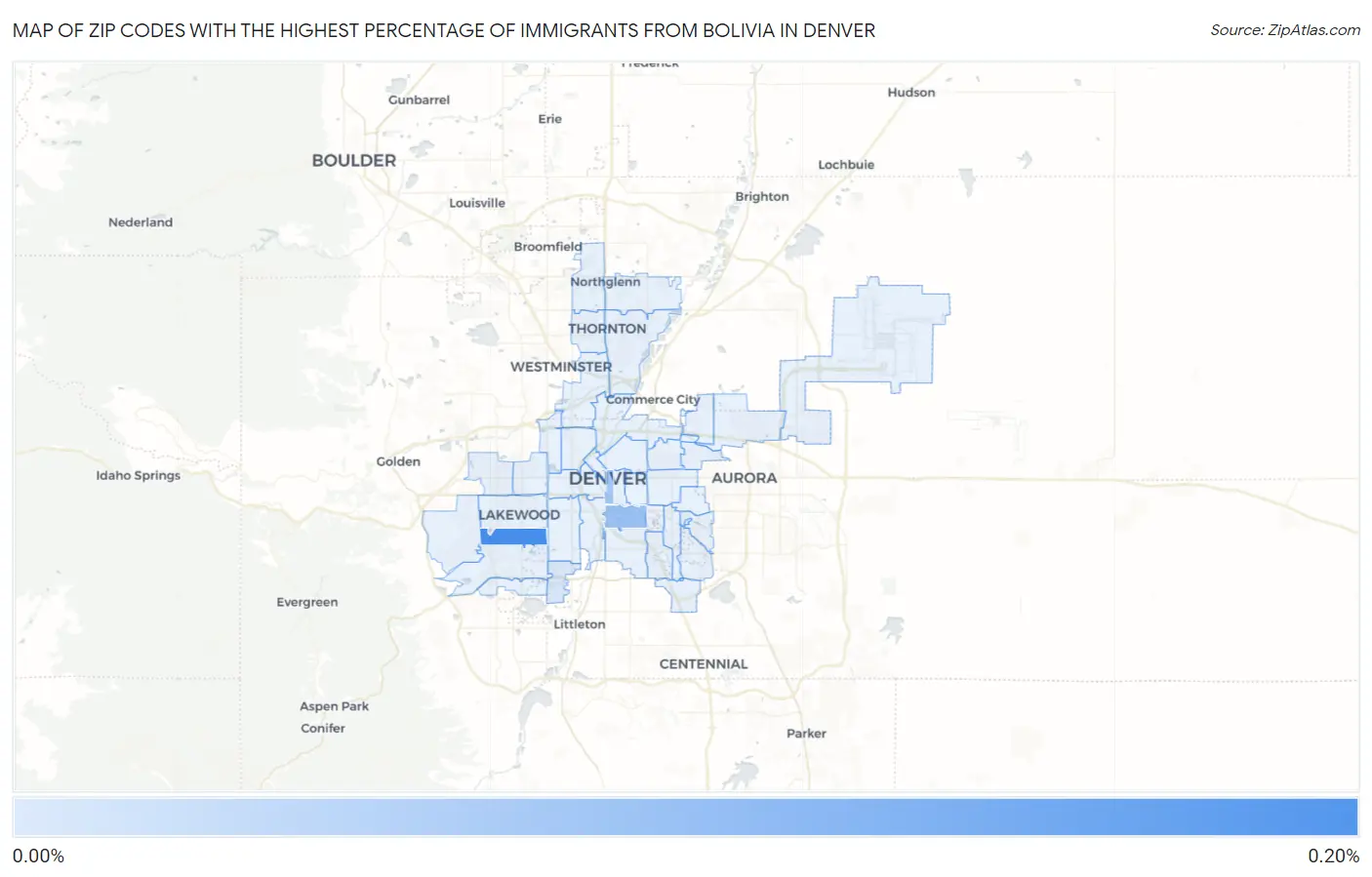 Zip Codes with the Highest Percentage of Immigrants from Bolivia in Denver Map
