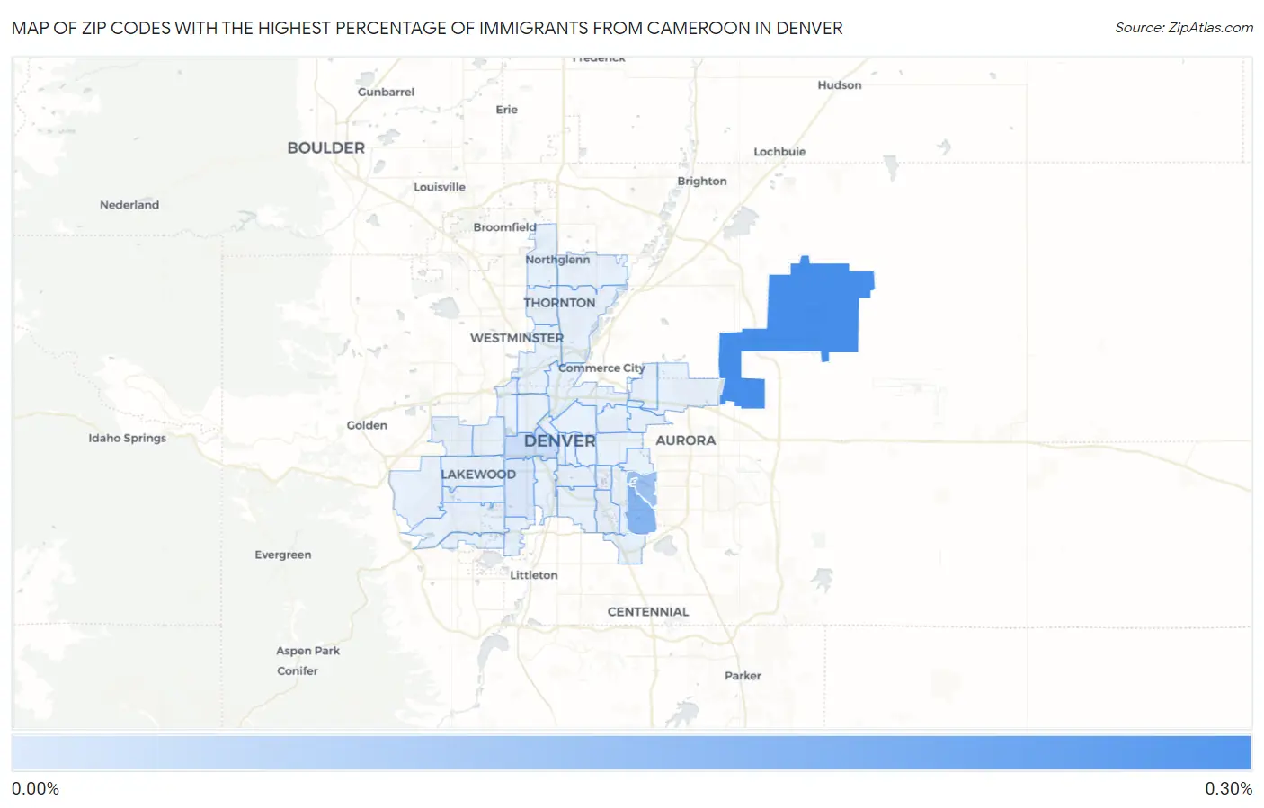 Zip Codes with the Highest Percentage of Immigrants from Cameroon in Denver Map