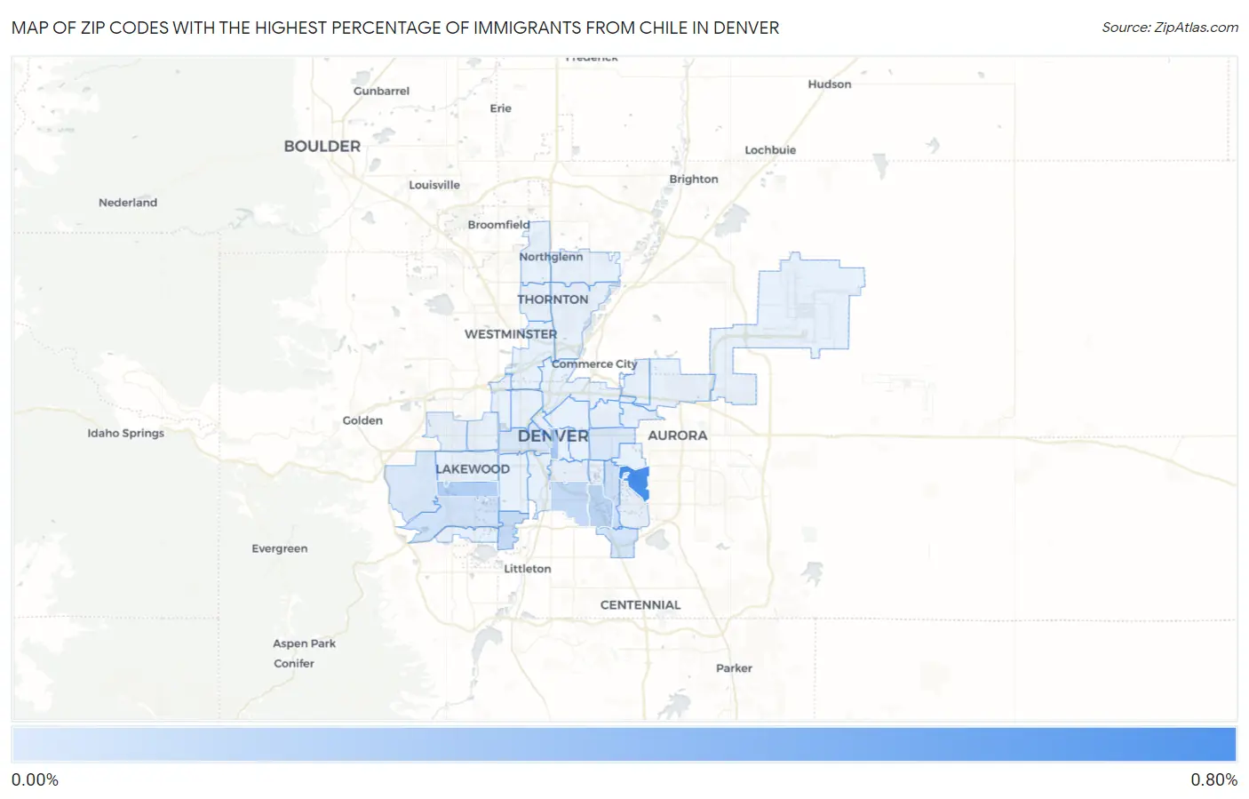 Zip Codes with the Highest Percentage of Immigrants from Chile in Denver Map