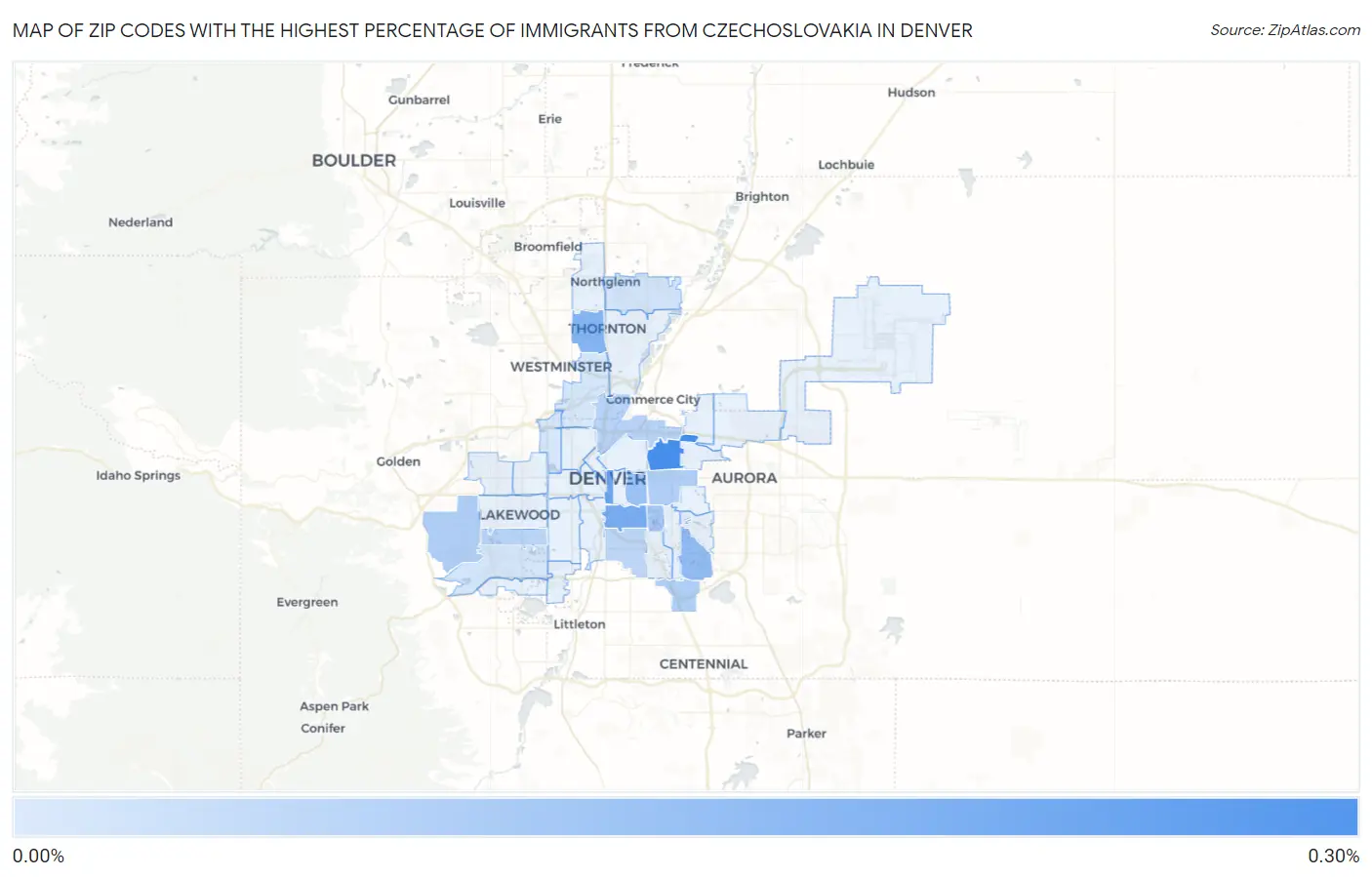 Zip Codes with the Highest Percentage of Immigrants from Czechoslovakia in Denver Map