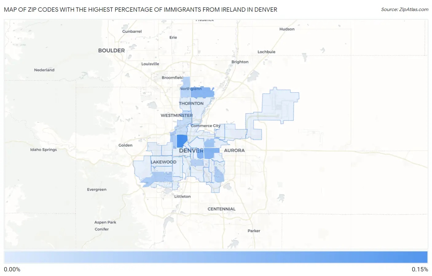 Zip Codes with the Highest Percentage of Immigrants from Ireland in Denver Map
