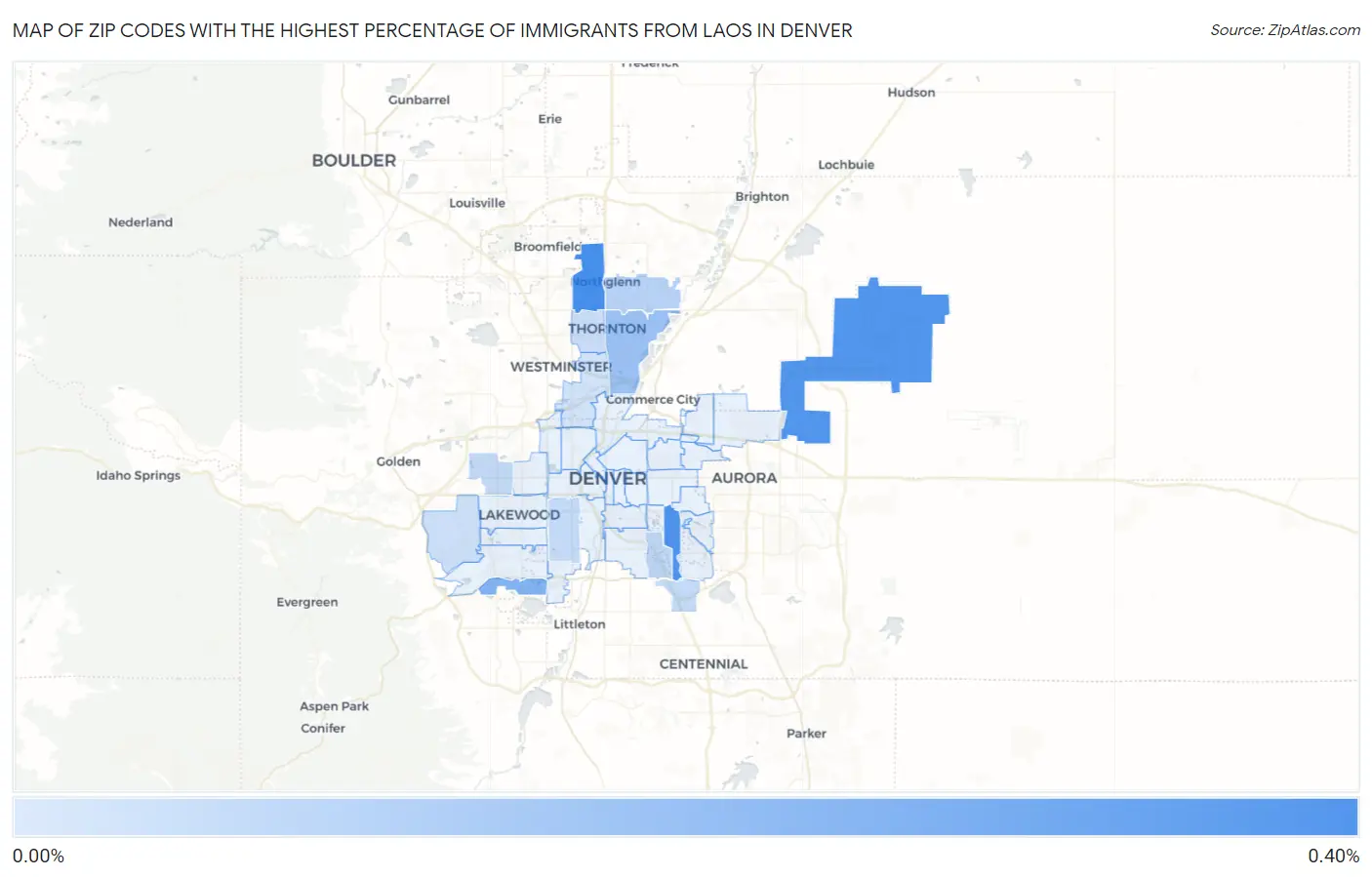 Zip Codes with the Highest Percentage of Immigrants from Laos in Denver Map