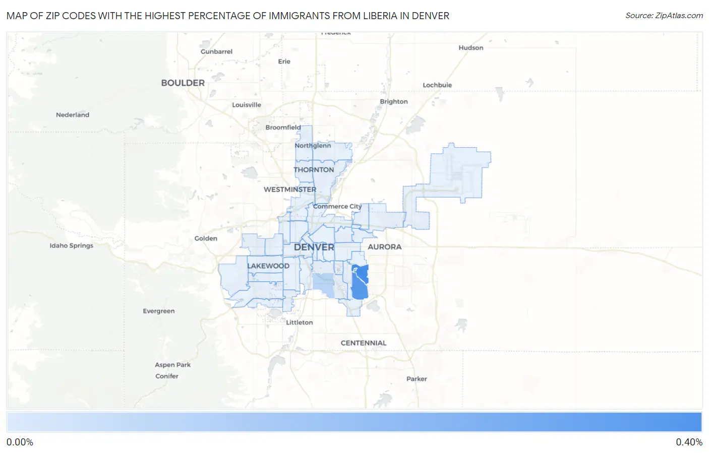 Zip Codes with the Highest Percentage of Immigrants from Liberia in Denver Map