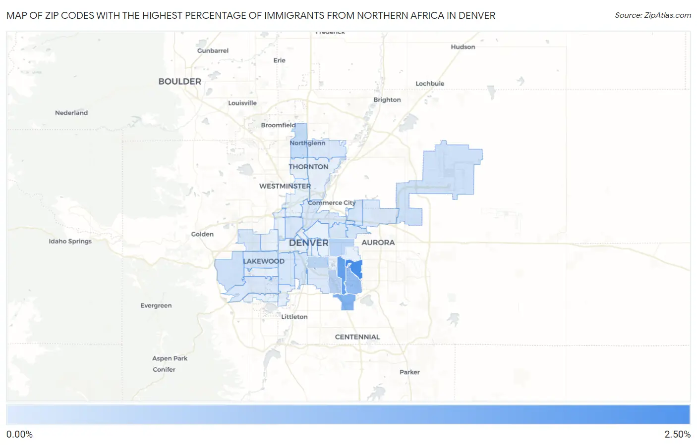 Zip Codes with the Highest Percentage of Immigrants from Northern Africa in Denver Map