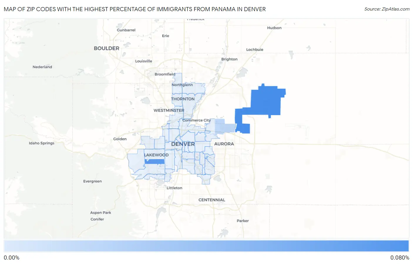 Zip Codes with the Highest Percentage of Immigrants from Panama in Denver Map
