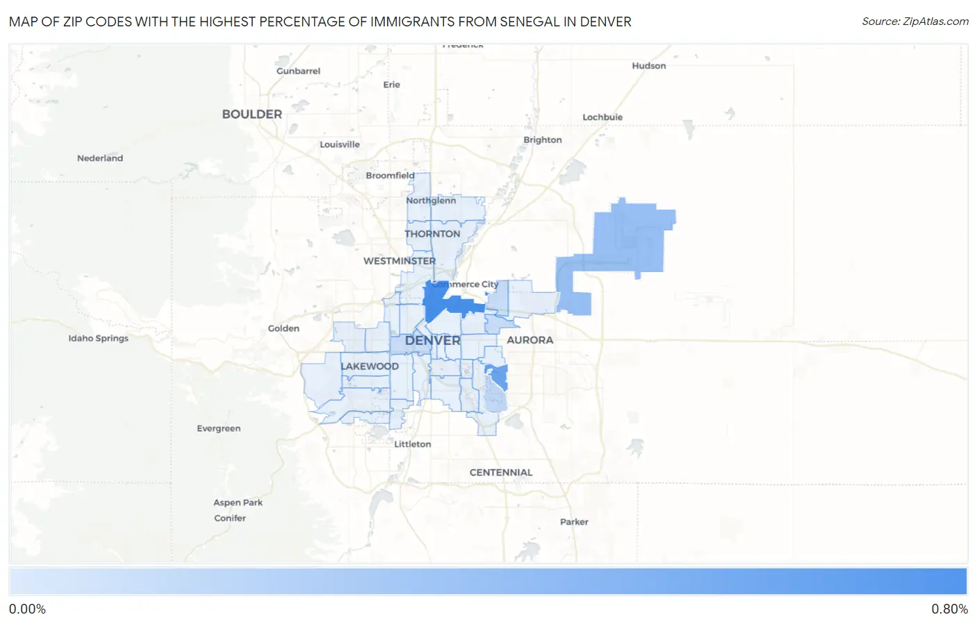 Zip Codes with the Highest Percentage of Immigrants from Senegal in Denver Map