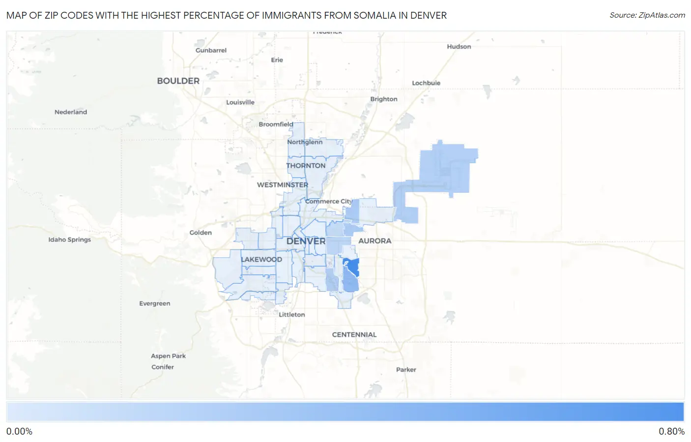 Zip Codes with the Highest Percentage of Immigrants from Somalia in Denver Map