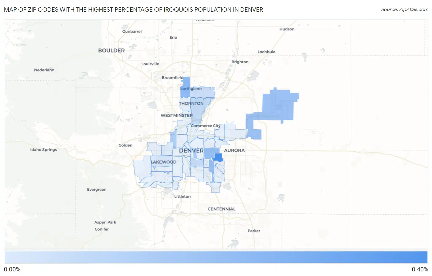 Zip Codes with the Highest Percentage of Iroquois Population in Denver Map