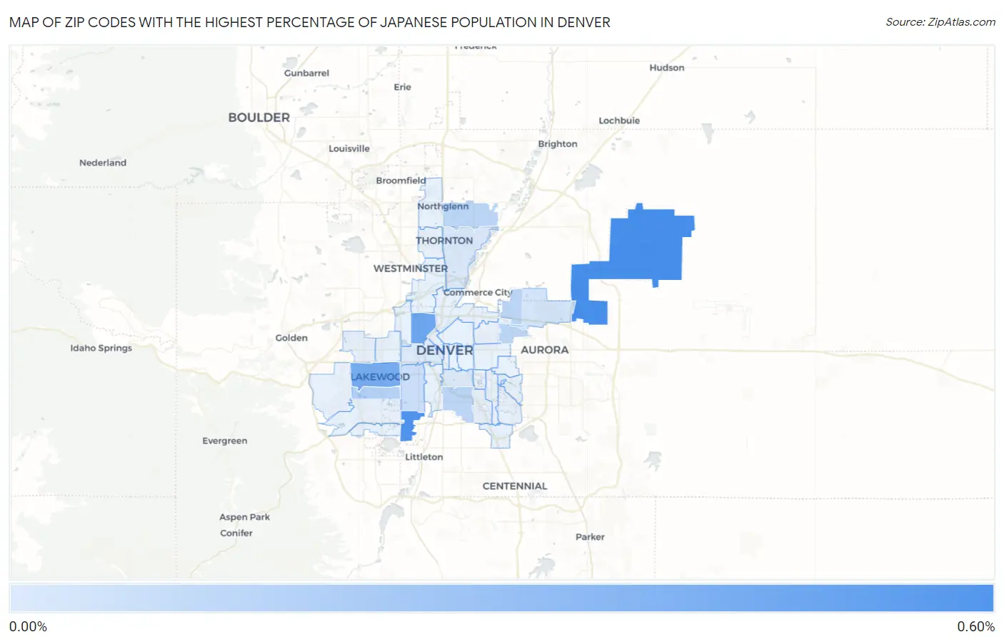 Zip Codes with the Highest Percentage of Japanese Population in Denver Map