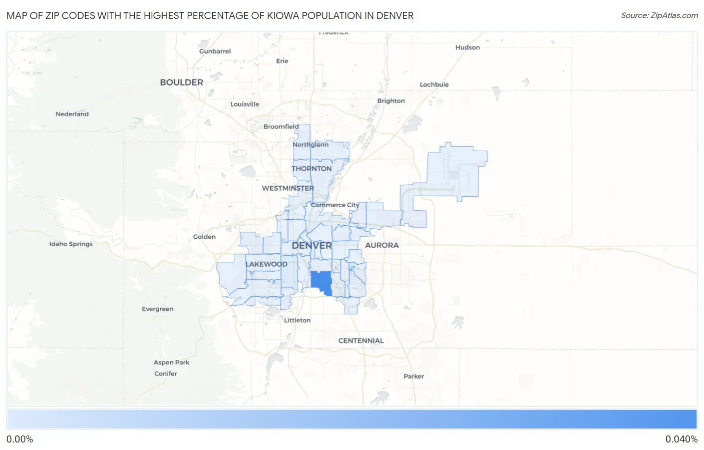 Zip Codes with the Highest Percentage of Kiowa Population in Denver Map