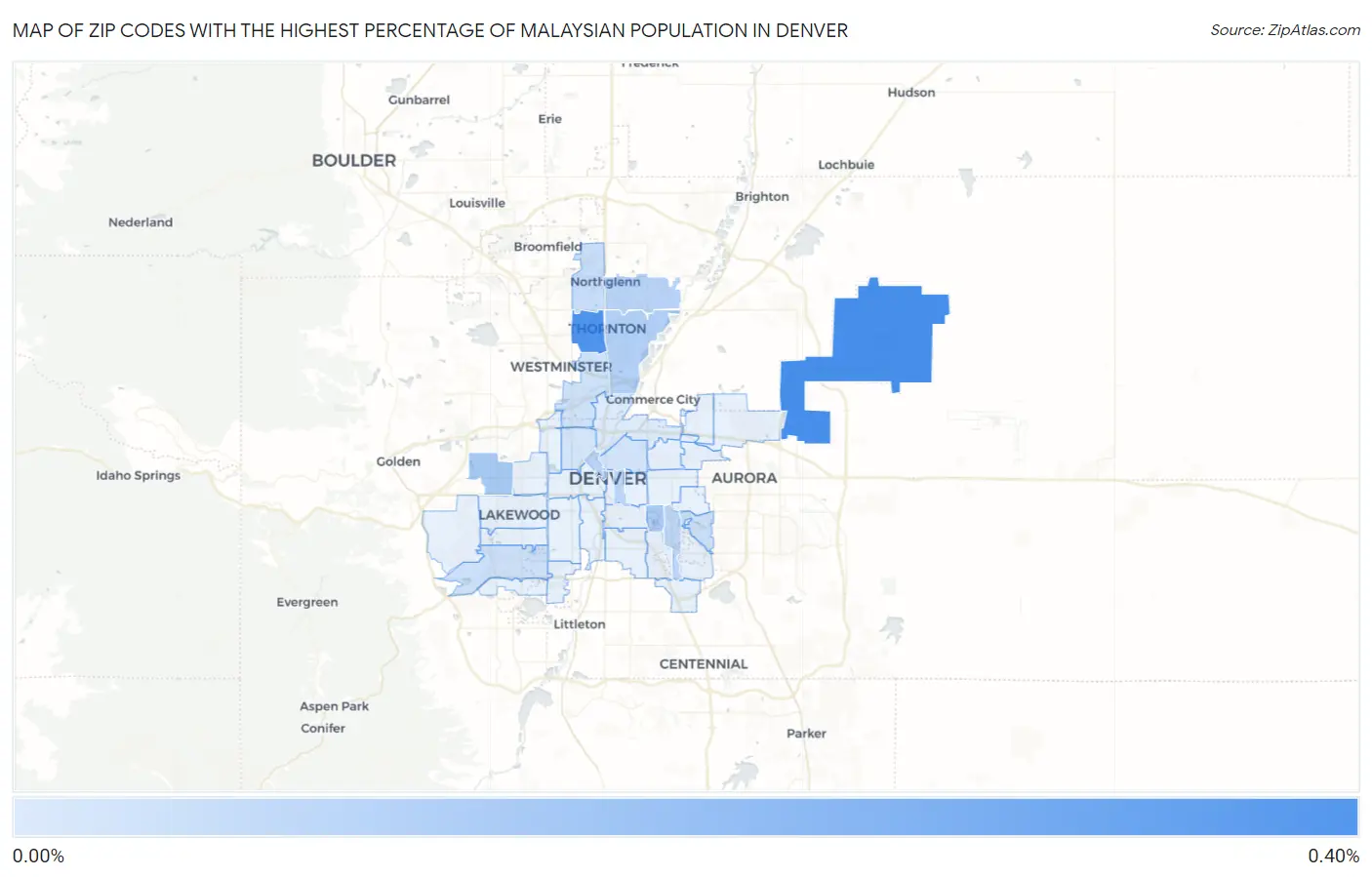 Zip Codes with the Highest Percentage of Malaysian Population in Denver Map
