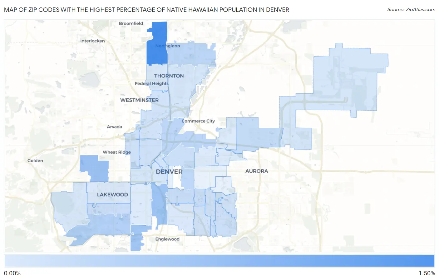 Zip Codes with the Highest Percentage of Native Hawaiian Population in Denver Map