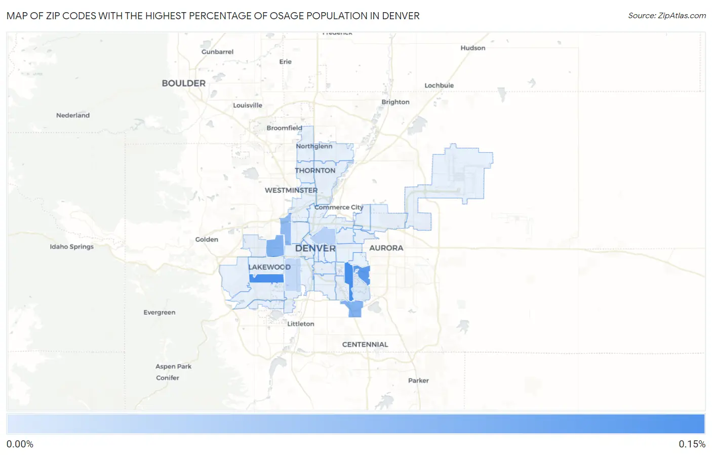 Zip Codes with the Highest Percentage of Osage Population in Denver Map