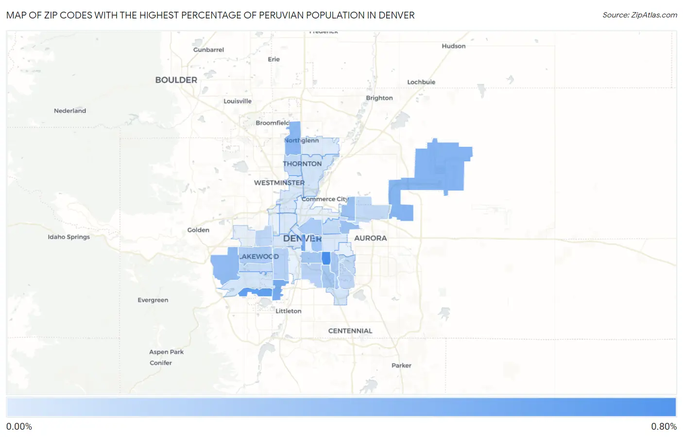 Zip Codes with the Highest Percentage of Peruvian Population in Denver Map