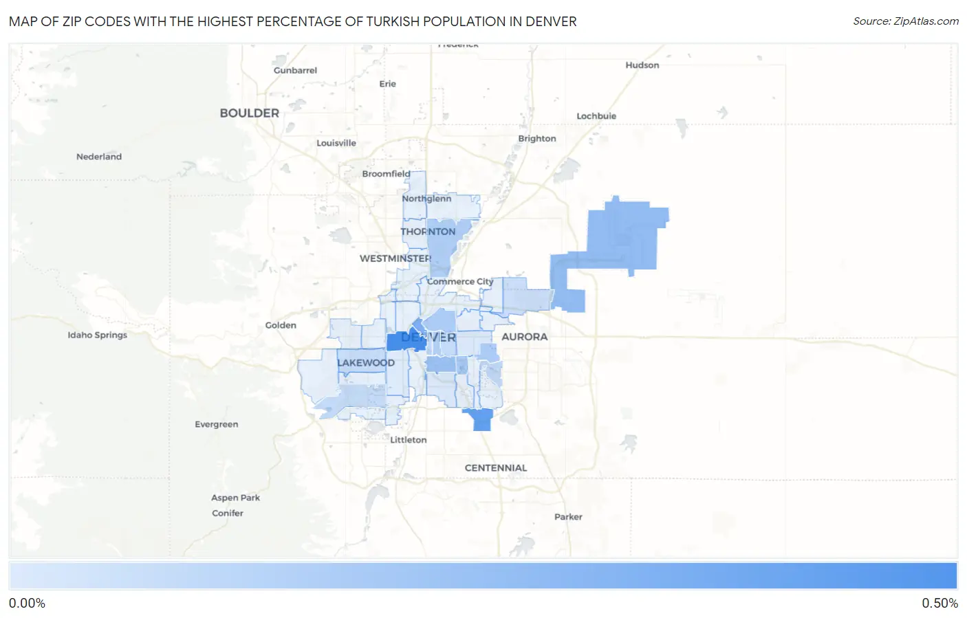 Zip Codes with the Highest Percentage of Turkish Population in Denver Map