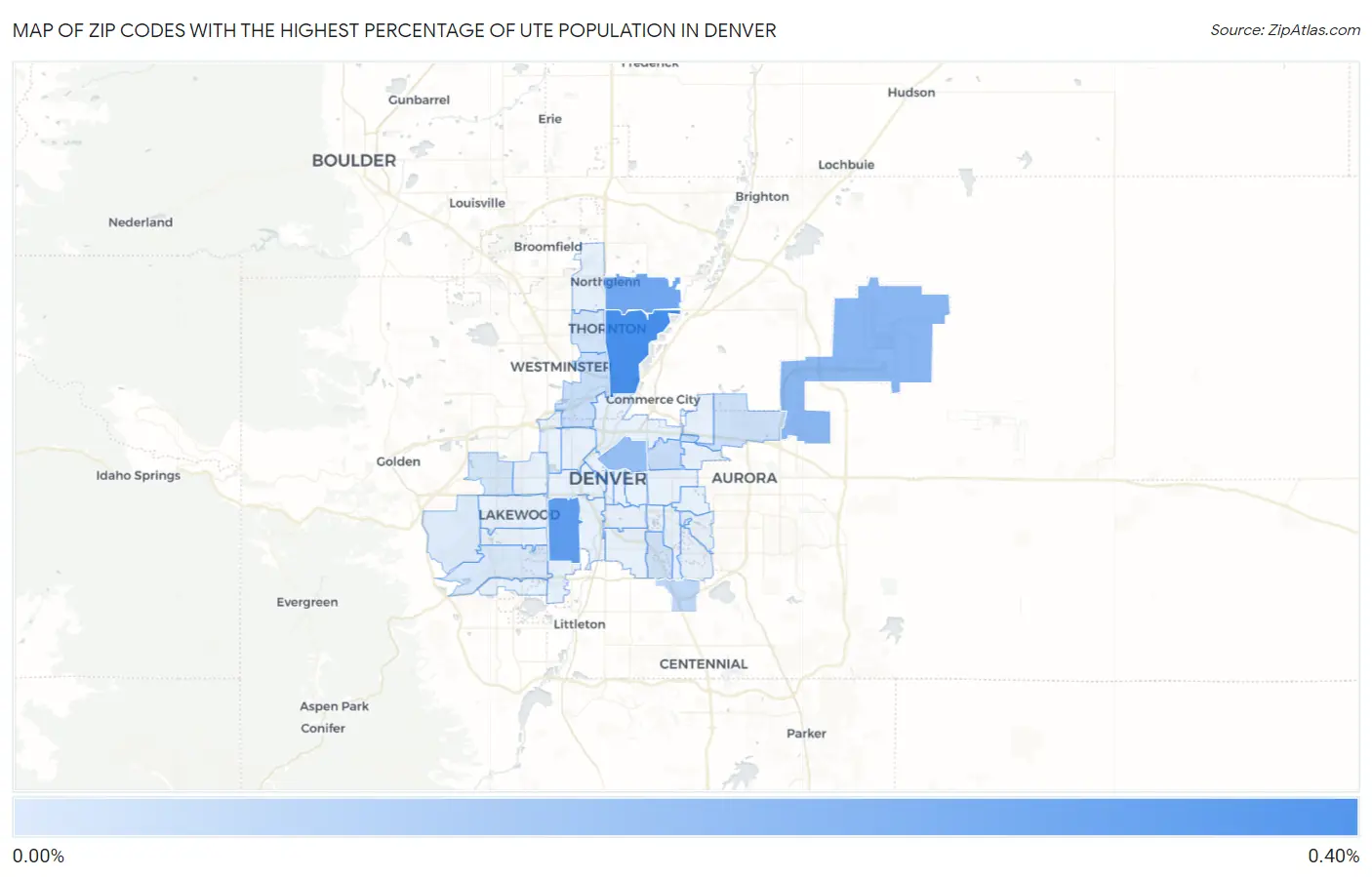 Zip Codes with the Highest Percentage of Ute Population in Denver Map