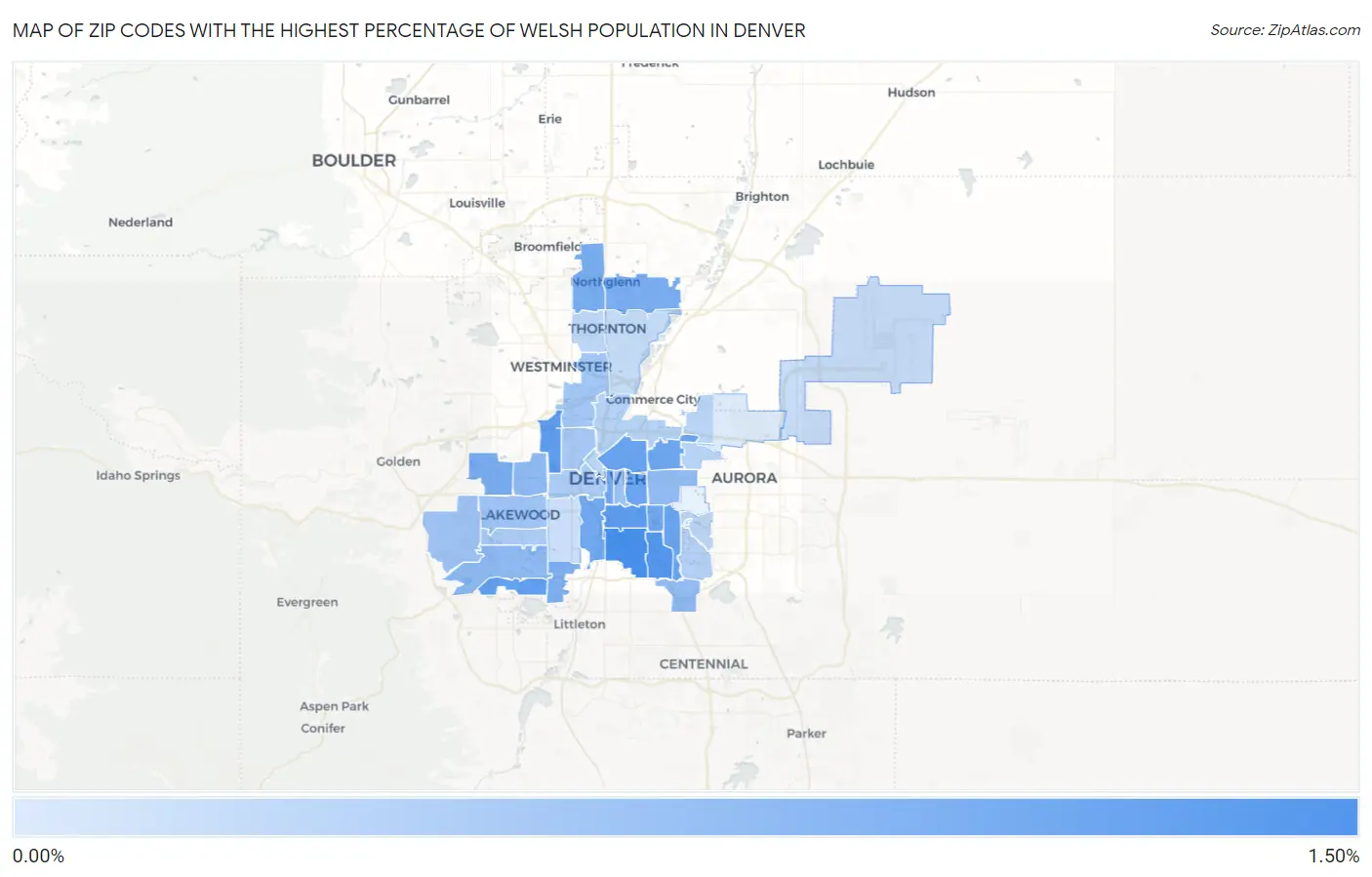 Zip Codes with the Highest Percentage of Welsh Population in Denver Map