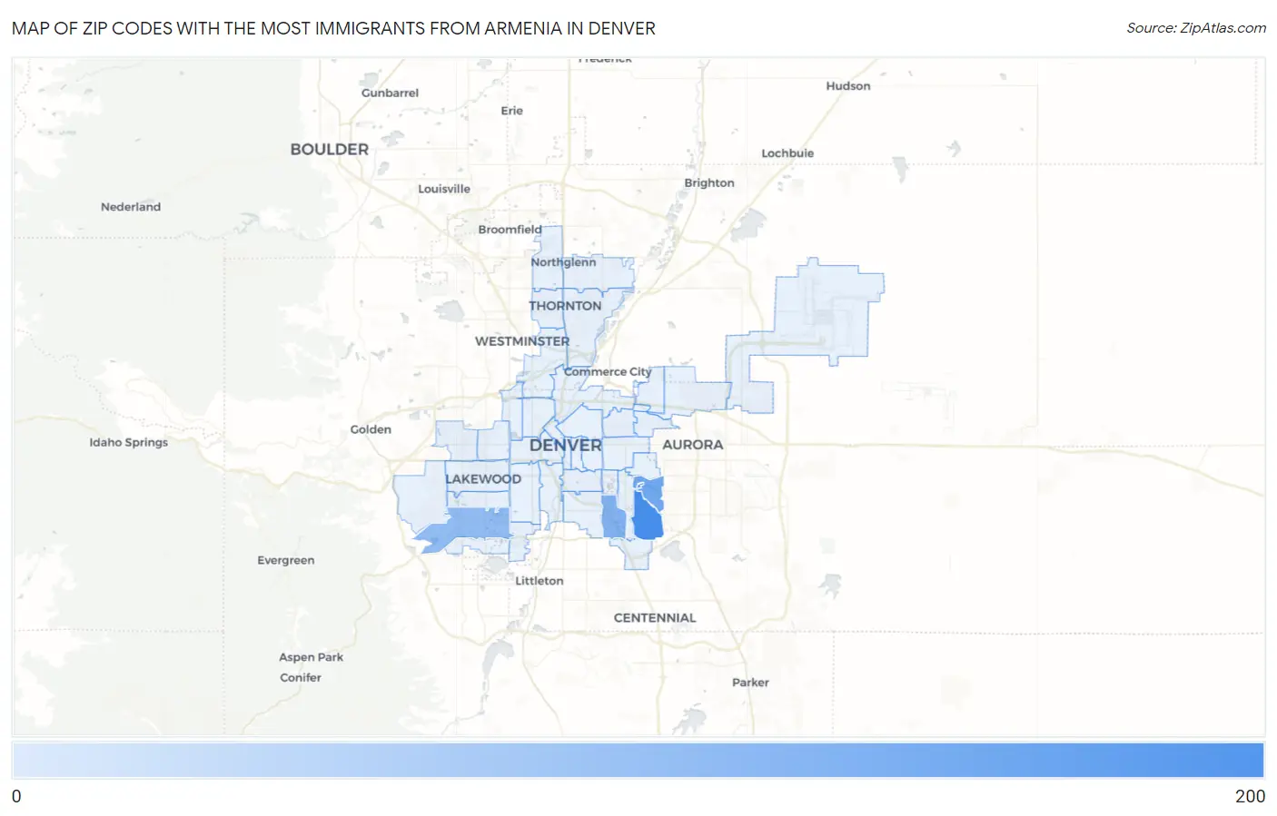 Zip Codes with the Most Immigrants from Armenia in Denver Map