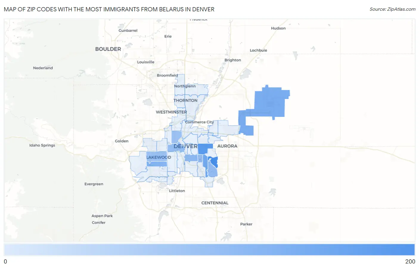 Zip Codes with the Most Immigrants from Belarus in Denver Map
