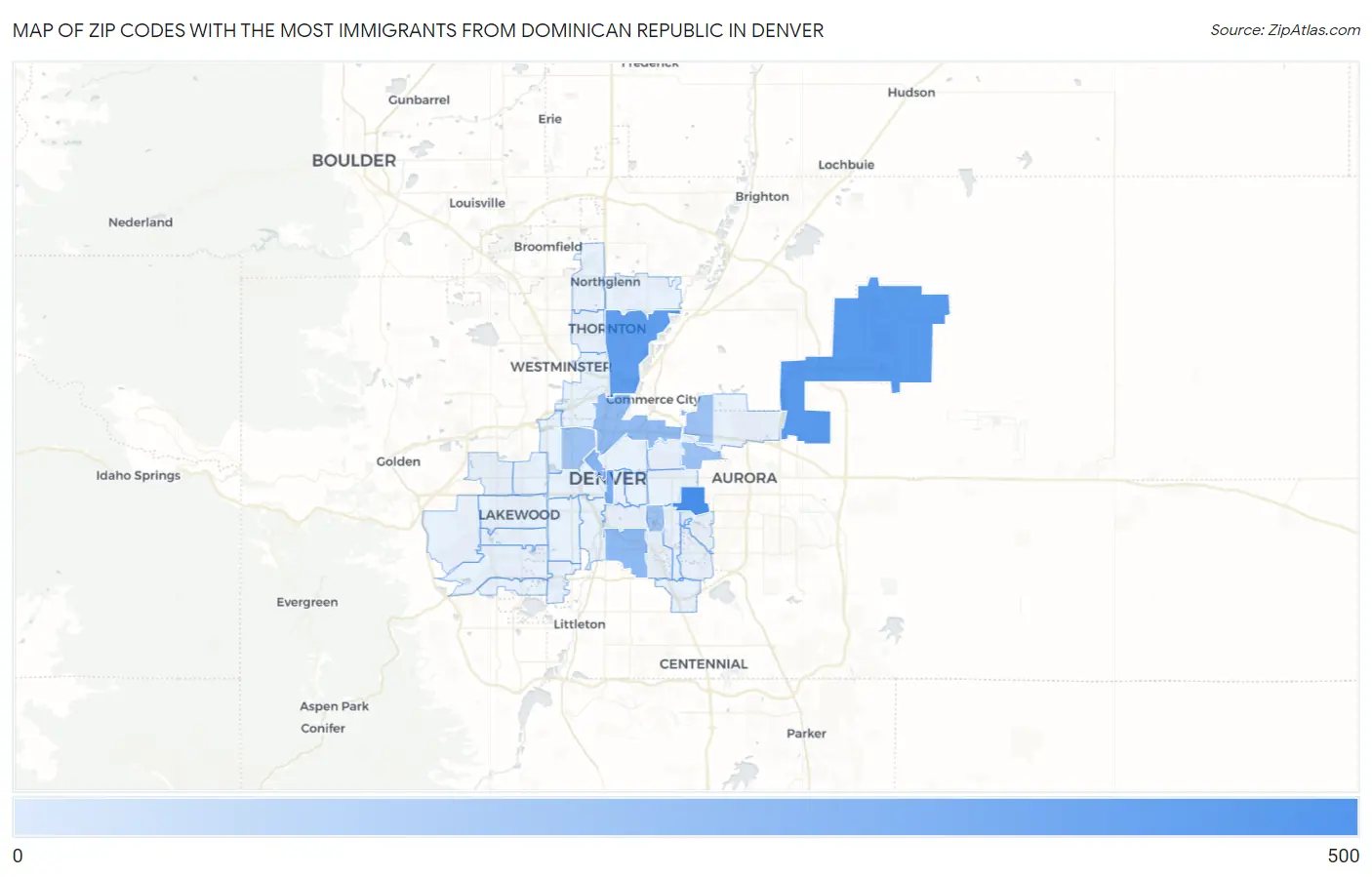 Zip Codes with the Most Immigrants from Dominican Republic in Denver Map
