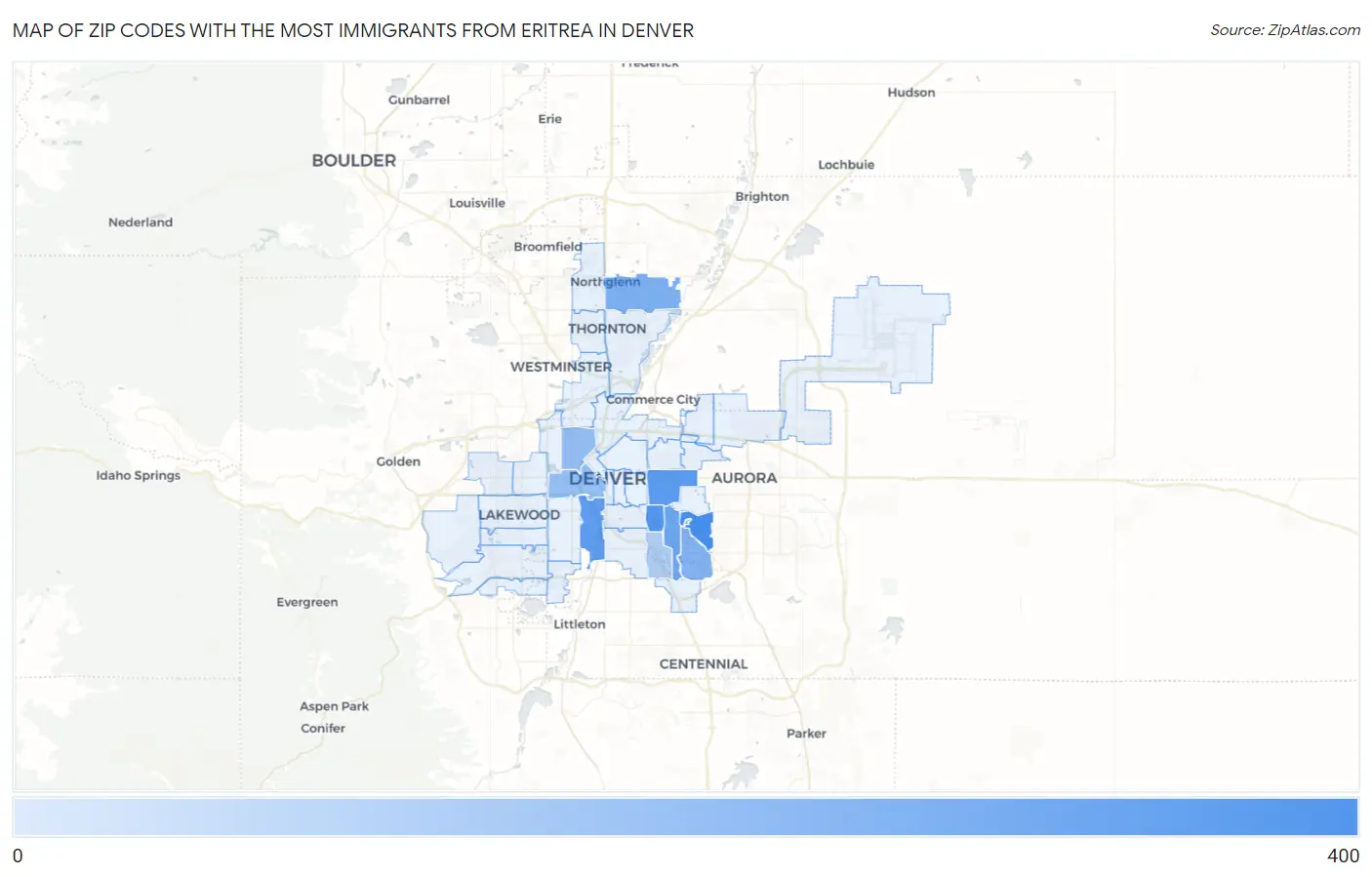 Zip Codes with the Most Immigrants from Eritrea in Denver Map