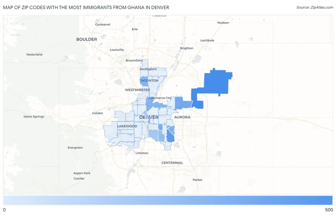 Zip Codes with the Most Immigrants from Ghana in Denver Map