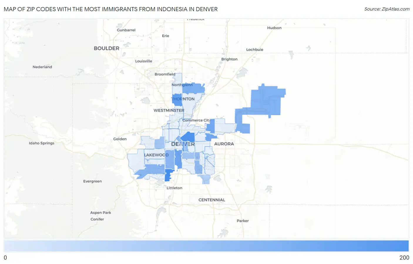 Zip Codes with the Most Immigrants from Indonesia in Denver Map