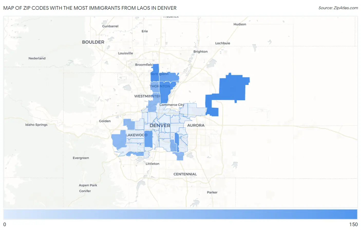Zip Codes with the Most Immigrants from Laos in Denver Map