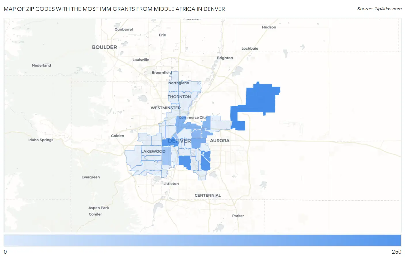 Zip Codes with the Most Immigrants from Middle Africa in Denver Map