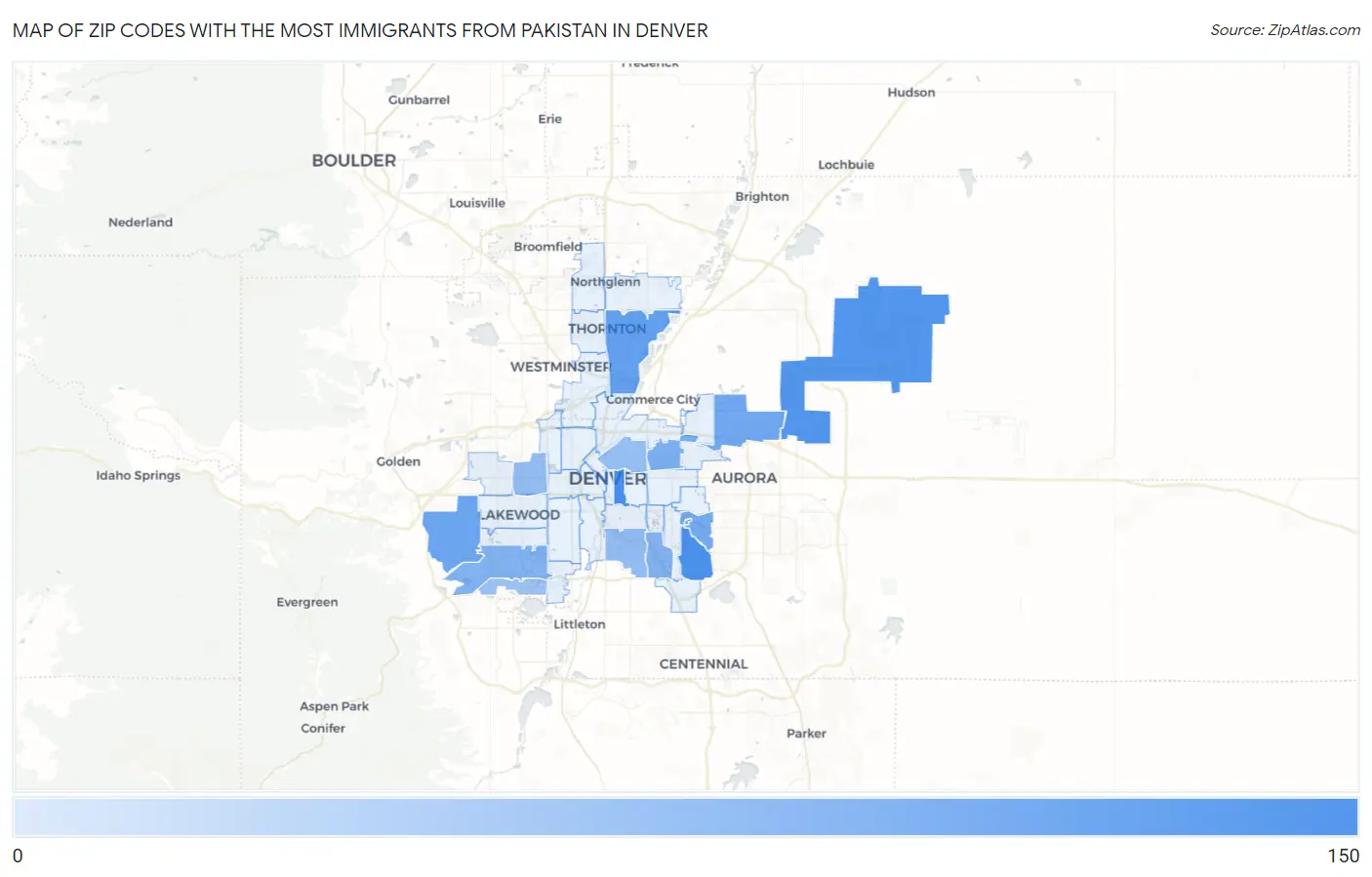 Zip Codes with the Most Immigrants from Pakistan in Denver Map