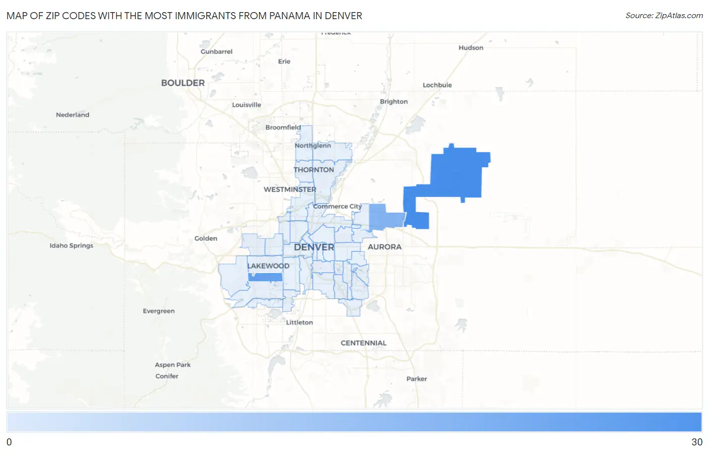 Zip Codes with the Most Immigrants from Panama in Denver Map
