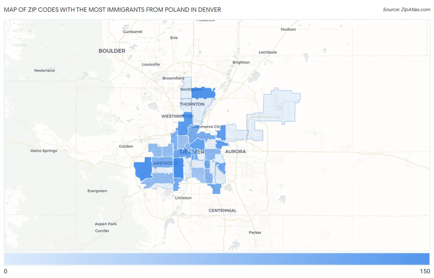 Zip Codes with the Most Immigrants from Poland in Denver Map