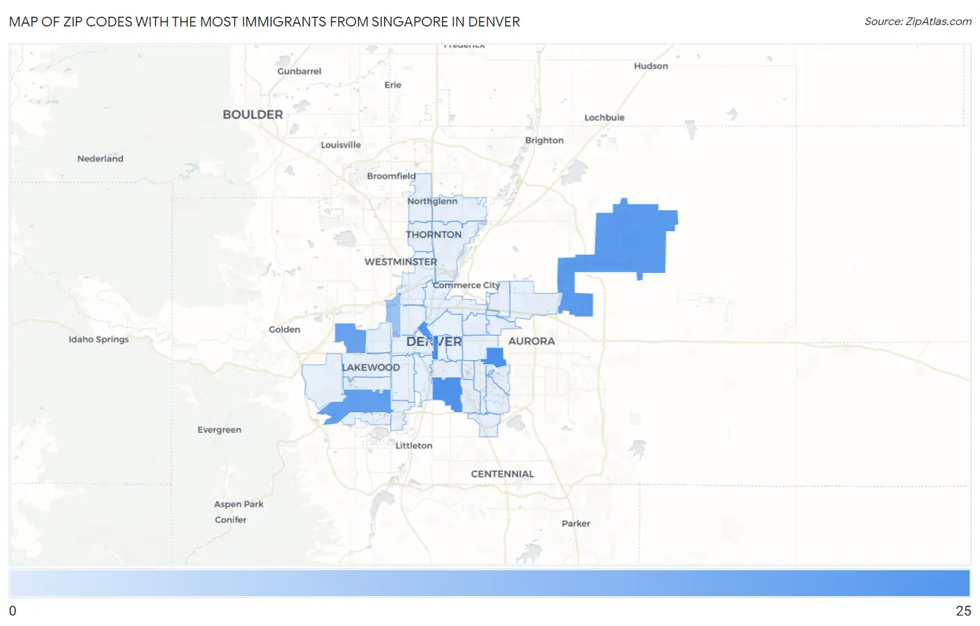 Zip Codes with the Most Immigrants from Singapore in Denver Map