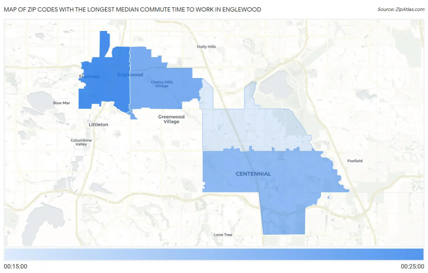 Zip Codes with the Longest Median Commute Time to Work in Englewood Map