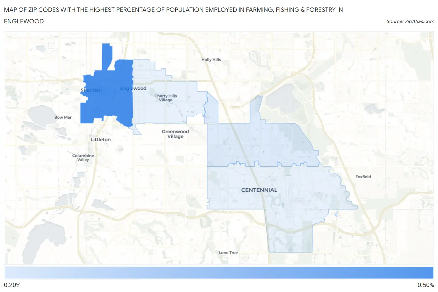 Zip Codes with the Highest Percentage of Population Employed in Farming, Fishing & Forestry in Englewood Map