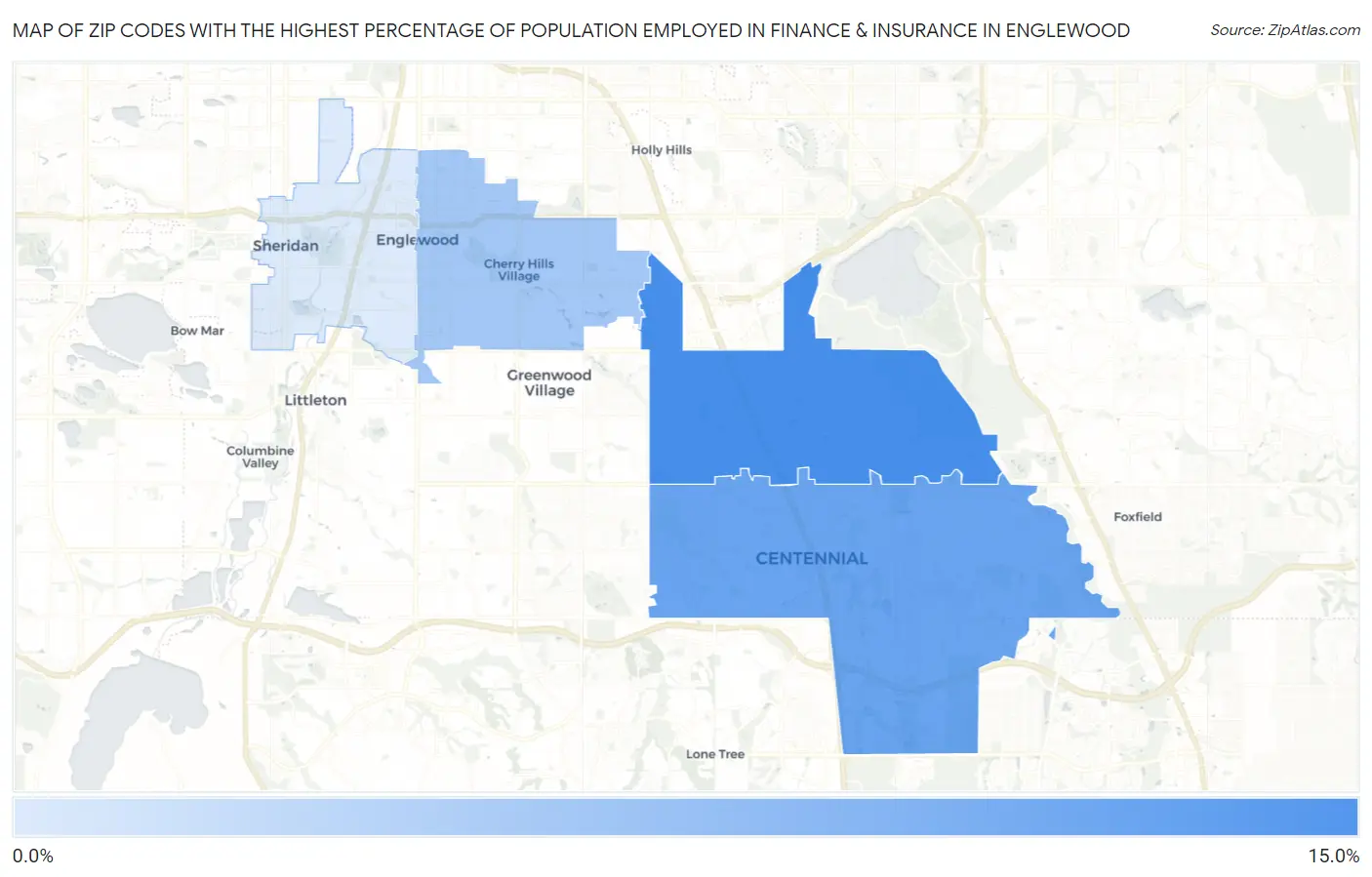 Zip Codes with the Highest Percentage of Population Employed in Finance & Insurance in Englewood Map