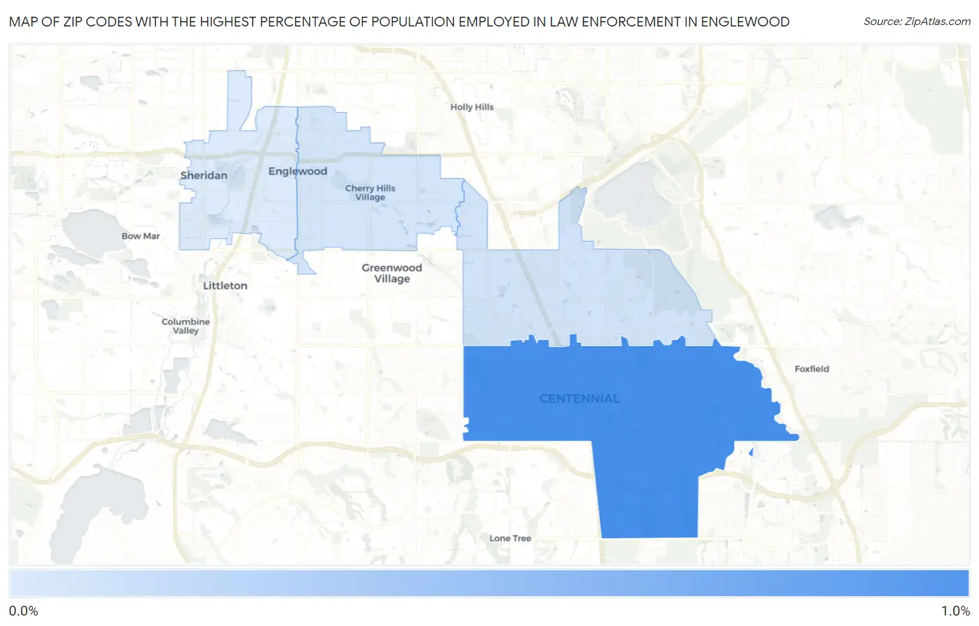 Zip Codes with the Highest Percentage of Population Employed in Law Enforcement in Englewood Map