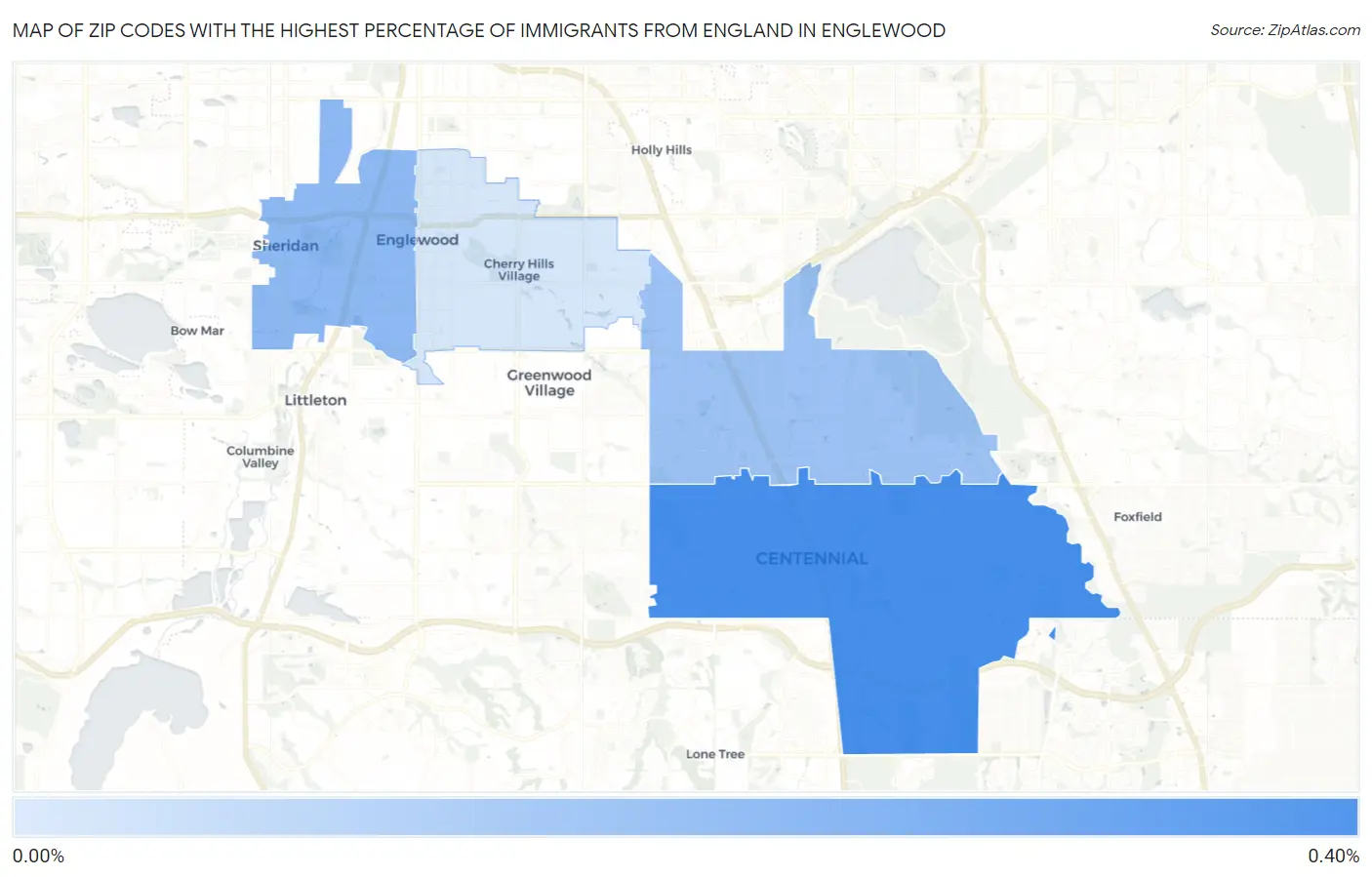 Zip Codes with the Highest Percentage of Immigrants from England in Englewood Map