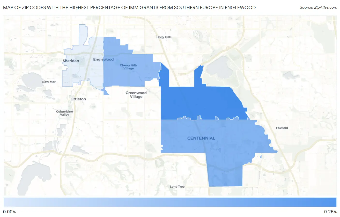 Zip Codes with the Highest Percentage of Immigrants from Southern Europe in Englewood Map